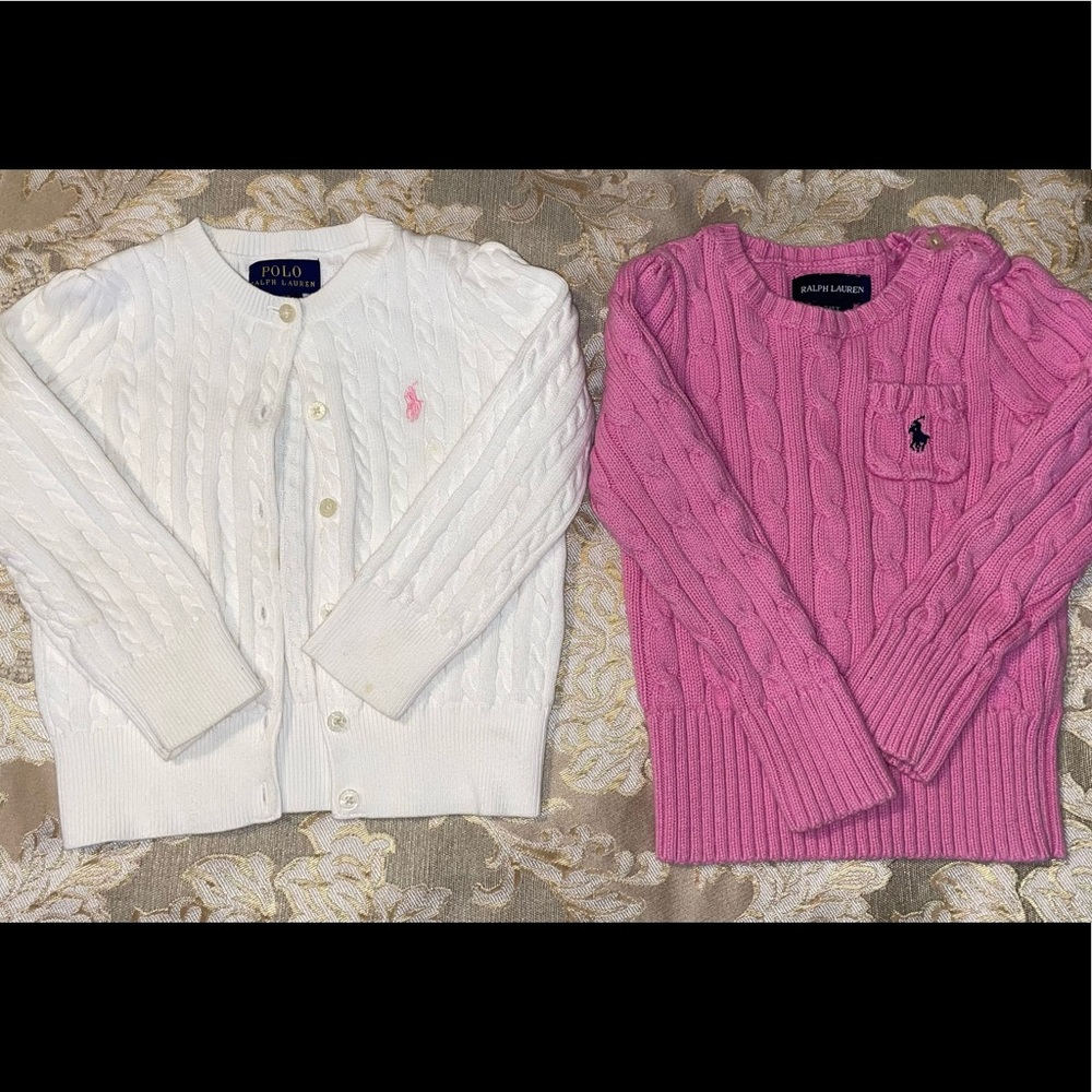 Ralph Lauren Girls 2T white cardigan and 4T pink sweater